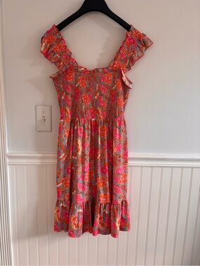 Amazon Essentials Pink & Orange Floral Smocked Mini Sundress